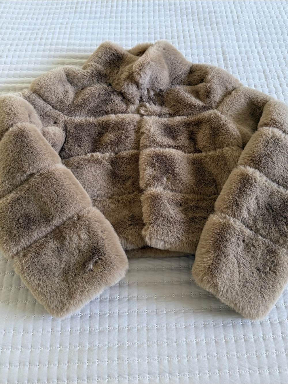 Belle Fare Premium Faux Fur Teddy Jacket in Brown Small